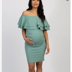 Sage Off Shoulder Fitted Maternity Dress